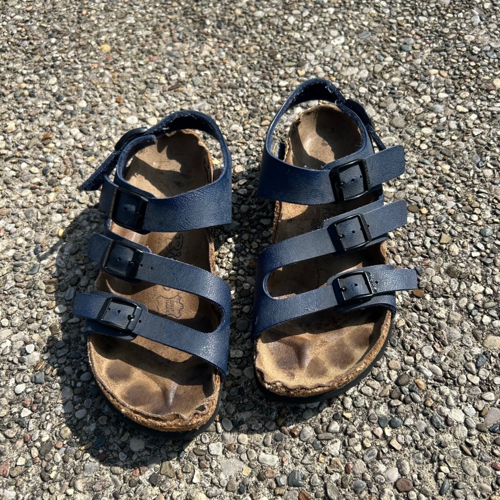 Birkenstock Florida‎ Fresh Sandals Kids 34 Navy Blue Triple Strap Ankle Buckle